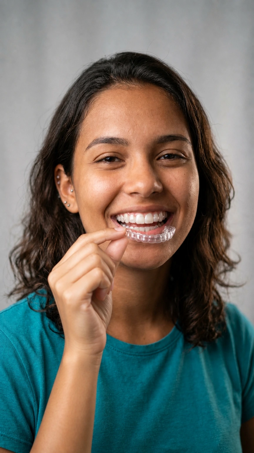 Paciente usando alinhador Angel Aligner
